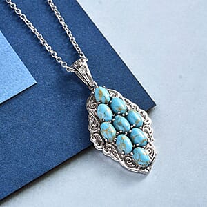 Mojave Blue Turquoise Elongated Pendant Necklace (20 Inches) in Stainless Steel 4.25 ctw | Tarnish-Free, Waterproof, Sweat Proof Jewelry