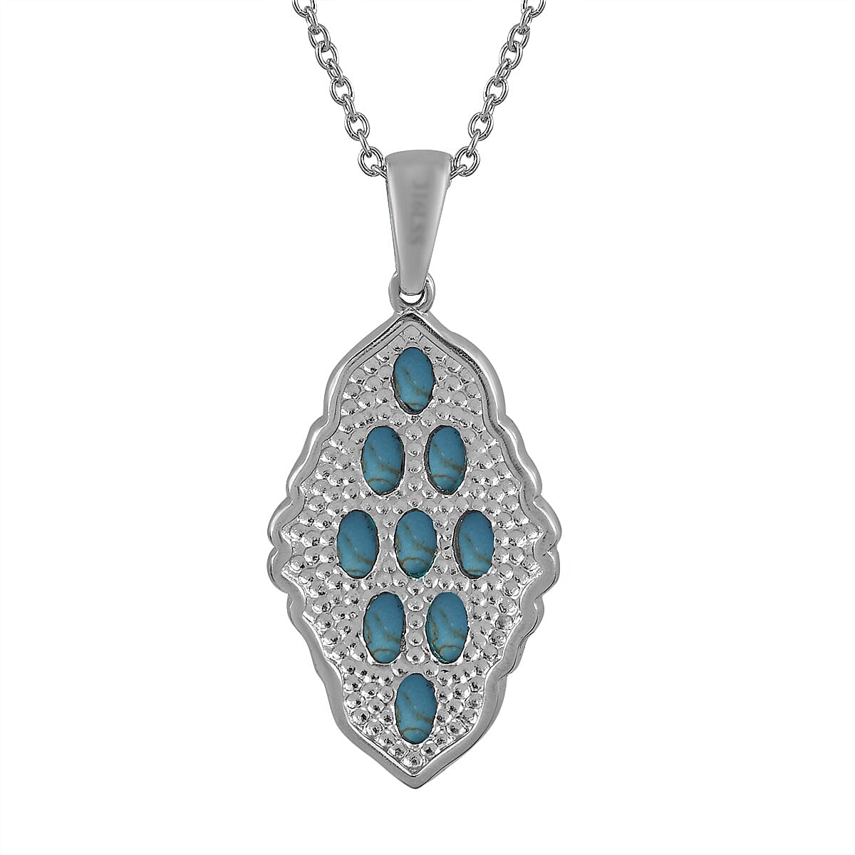Mojave Blue Turquoise Elongated Pendant Necklace (20 Inches) in Stainless Steel 4.25 ctw | Tarnish-Free, Waterproof, Sweat Proof Jewelry image number 3
