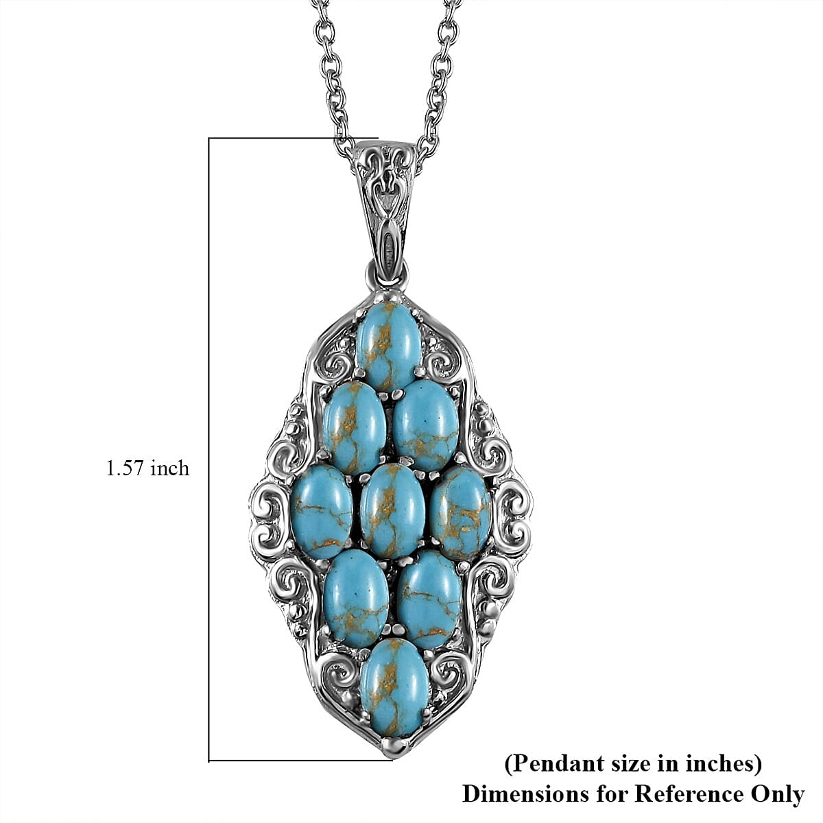 Mojave Blue Turquoise Elongated Pendant Necklace (20 Inches) in Stainless Steel 4.25 ctw | Tarnish-Free, Waterproof, Sweat Proof Jewelry image number 5
