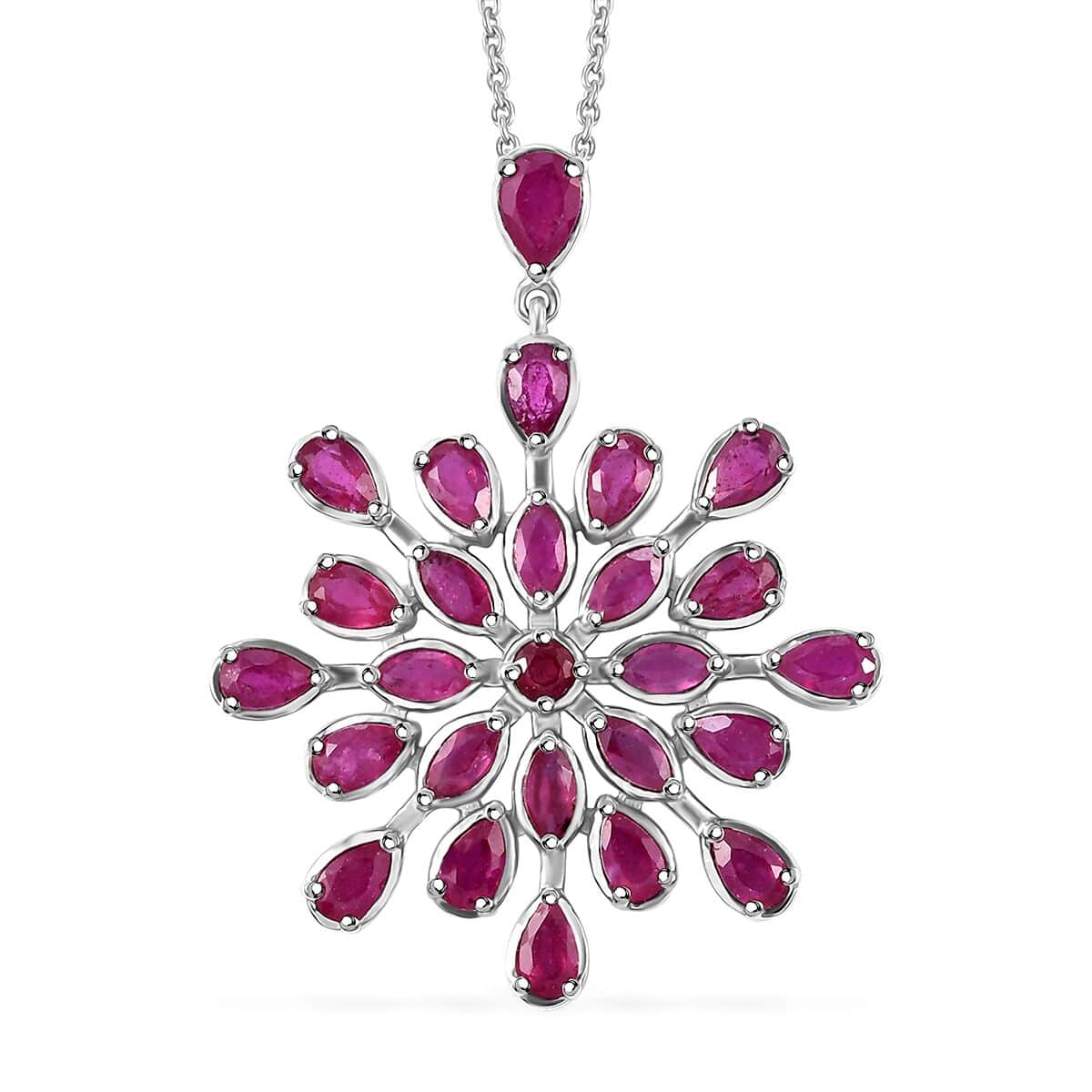 Niassa Ruby (FF) 10.25 ctw Snowflake Pendant Necklace in Platinum Over Sterling Silver 20 Inches image number 0