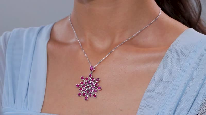 Niassa Ruby (FF) Snowflake Pendant Necklace (20 Inches) in Platinum Over Sterling Silver 10.25 ctw