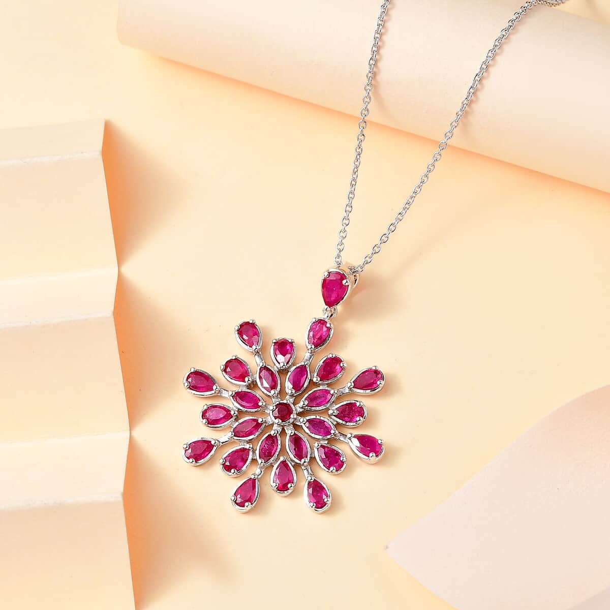 Niassa Ruby (FF) 10.25 ctw Snowflake Pendant Necklace in Platinum Over Sterling Silver 20 Inches image number 1