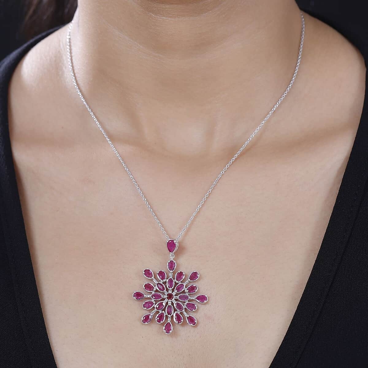 Niassa Ruby (FF) 10.25 ctw Snowflake Pendant Necklace in Platinum Over Sterling Silver 20 Inches image number 2