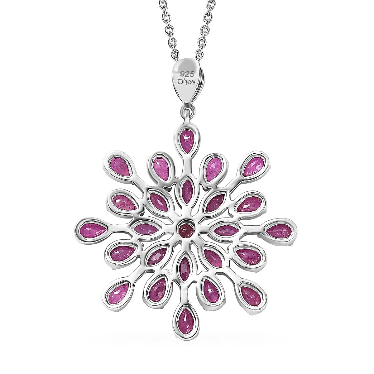 Niassa Ruby (FF) 10.25 ctw Snowflake Pendant Necklace in Platinum Over Sterling Silver 20 Inches