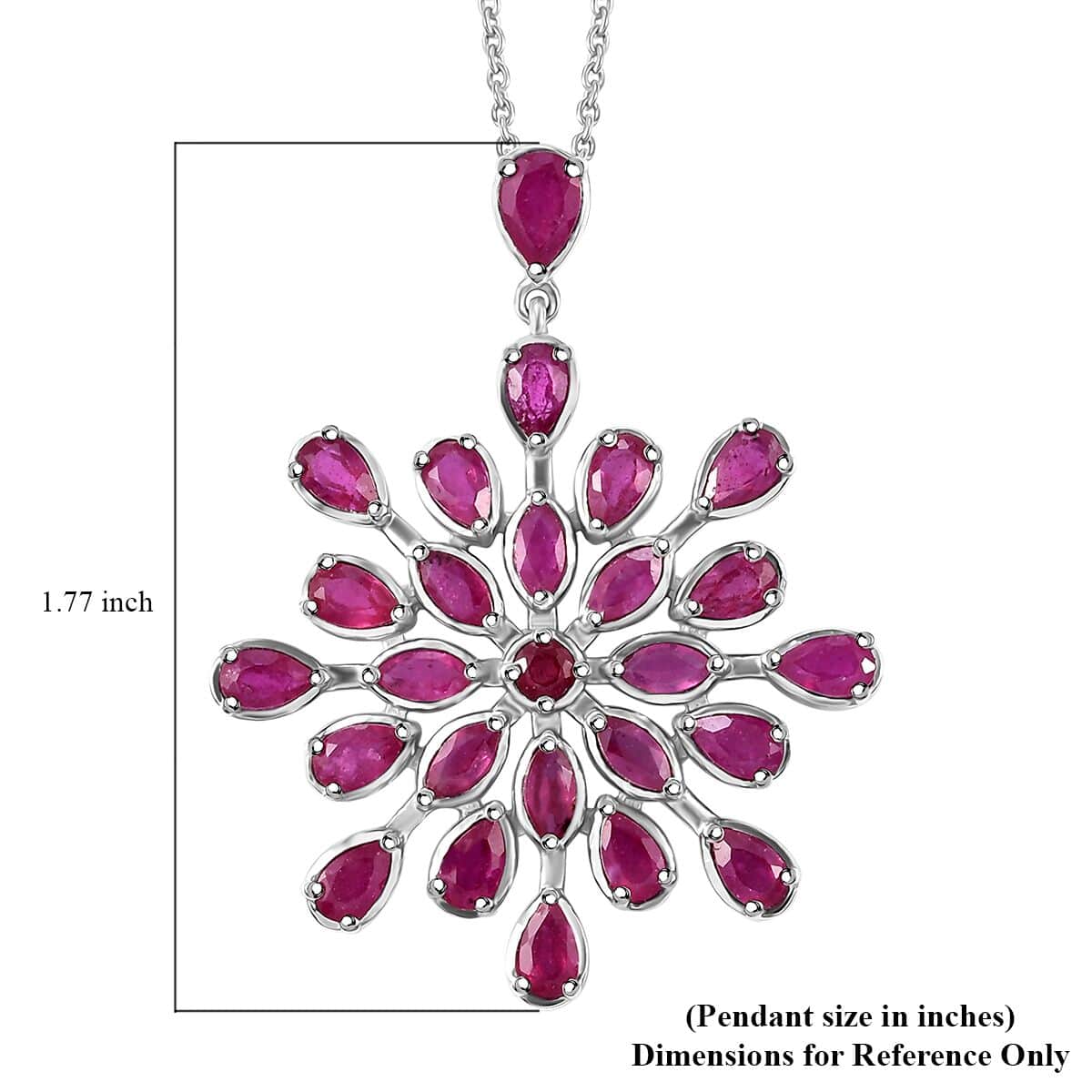 Niassa Ruby (FF) 10.25 ctw Snowflake Pendant Necklace in Platinum Over Sterling Silver 20 Inches image number 6