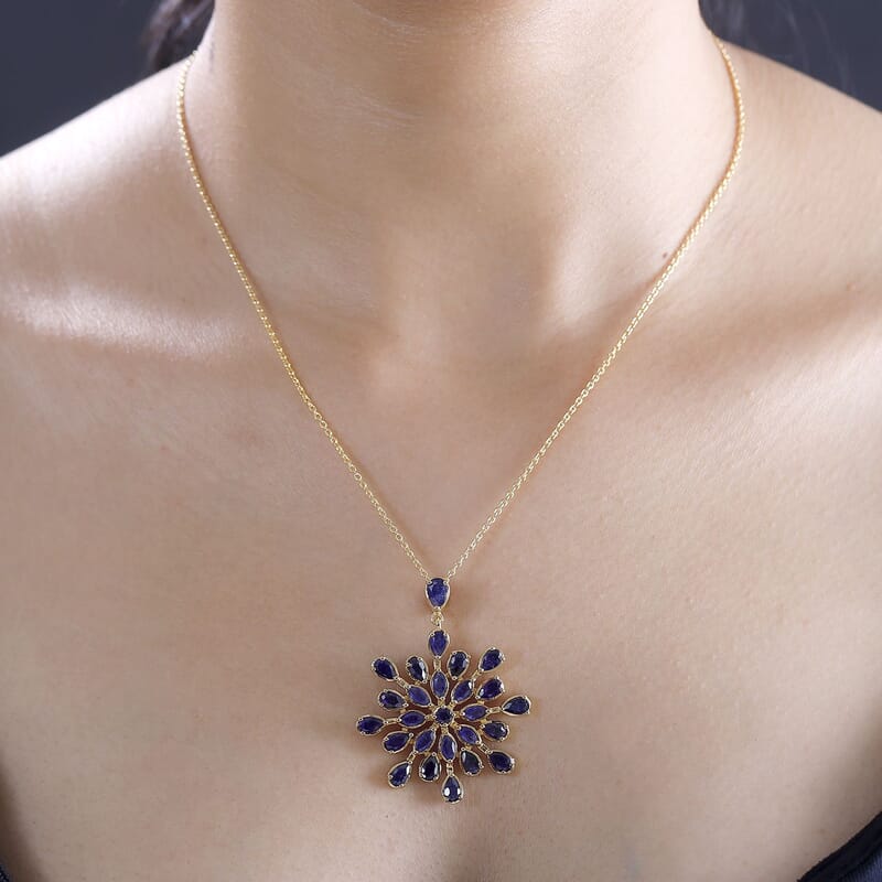 Masoala Sapphire (D) 7.00 ctw Pendant Necklace 20 Inches in Vermeil Yellow Gold Over Sterling Silver
