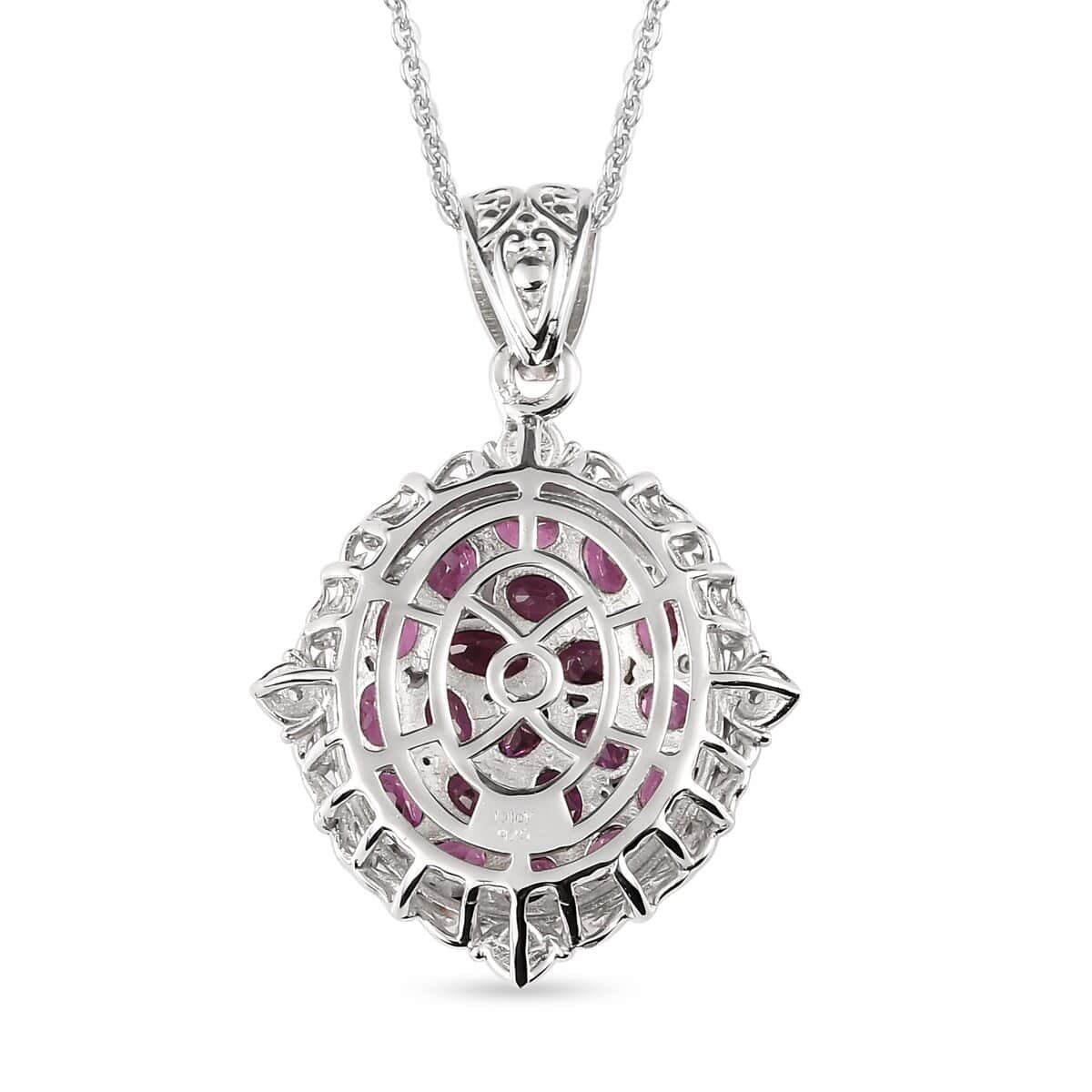 Natural Tanzanian Wine Garnet and White Zircon Pendant Necklace 20 Inches in Vermeil Rose Gold and Platinum Over Sterling Silver 7.35 Grams 5.35 ctw image number 4