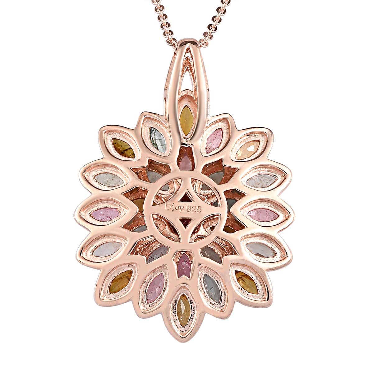 Multi-Tourmaline Floral Pendant Necklace 20 Inches in Vermeil Rose Gold Over Sterling Silver 4.25 ctw image number 4