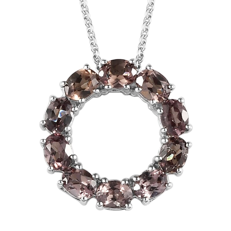 Merelani Color Change Garnet Circle Pendant Necklace 20 Inches in Platinum Over Sterling Silver 2.00 ctw