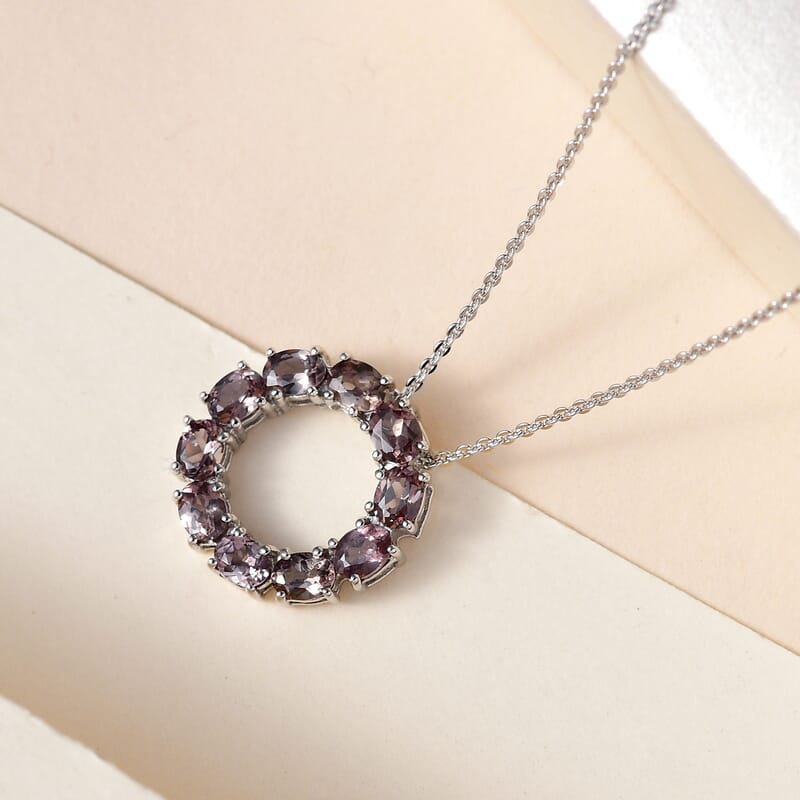 Merelani Color Change Garnet Circle Pendant Necklace 20 Inches in Platinum Over Sterling Silver 2.00 ctw