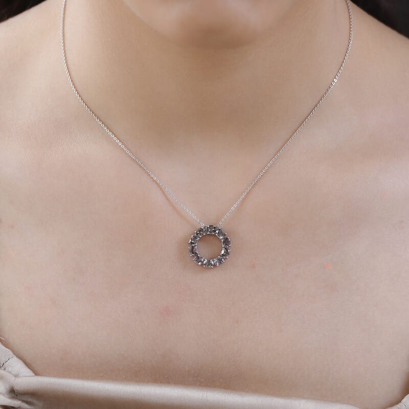 Merelani Color Change Garnet Circle Pendant Necklace 20 Inches in Platinum Over Sterling Silver 2.00 ctw