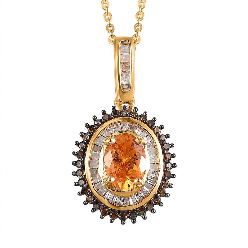 Viceroy Spessartine Garnet, Red and White Diamond Pendant Necklace 20 Inches in Vermeil Yellow Gold Over Sterling Silver 1.30 ctw
