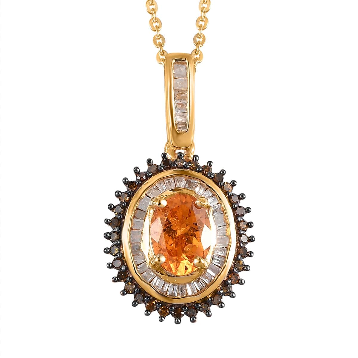 Viceroy Spessartine Garnet, Red and White Diamond Pendant Necklace 20 Inches in Vermeil Yellow Gold Over Sterling Silver 1.30 ctw image number 0