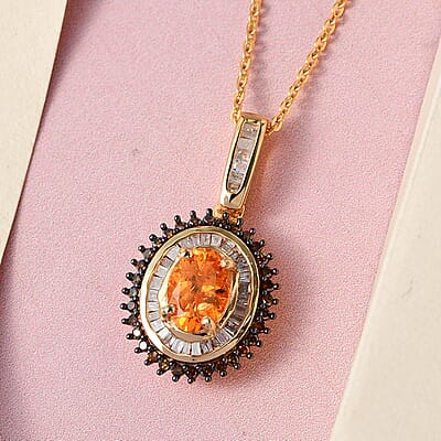 Viceroy Spessartine Garnet, Red and White Diamond Pendant Necklace 20 Inches in Vermeil Yellow Gold Over Sterling Silver 1.30 ctw
