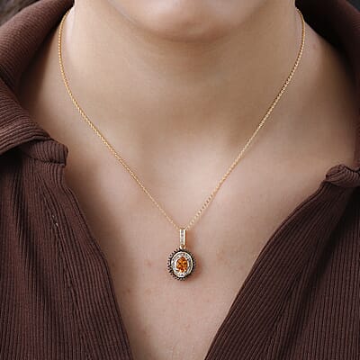 Viceroy Spessartine Garnet, Red and White Diamond Pendant Necklace 20 Inches in Vermeil Yellow Gold Over Sterling Silver 1.30 ctw