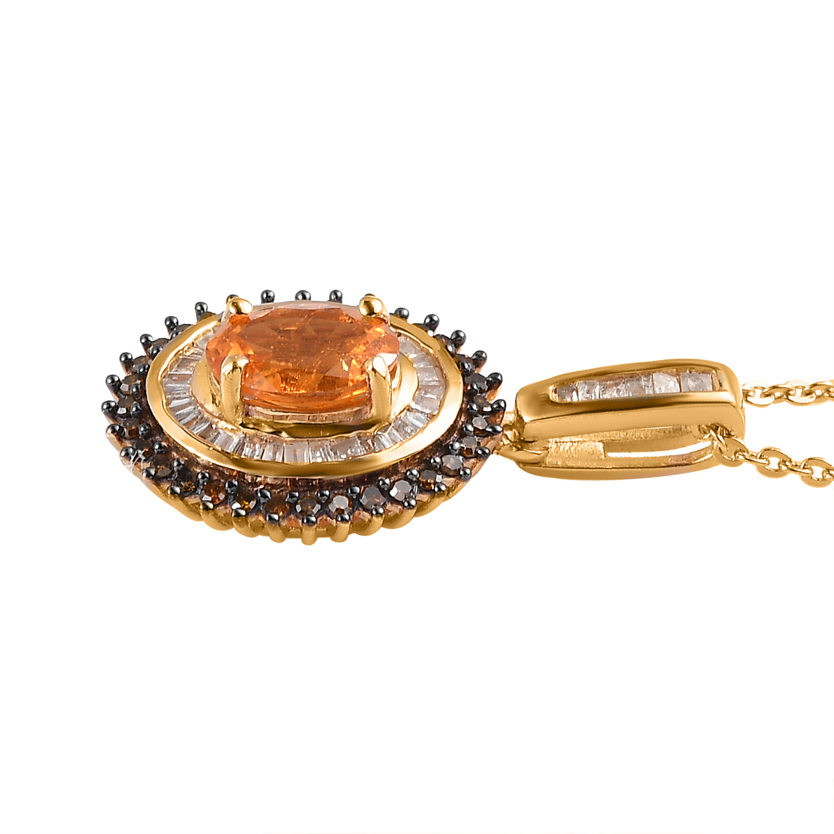 Viceroy Spessartine Garnet, Red and White Diamond Pendant Necklace 20 Inches in Vermeil Yellow Gold Over Sterling Silver 1.30 ctw