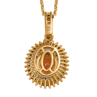 Viceroy Spessartine Garnet, Red and White Diamond Pendant Necklace 20 Inches in Vermeil Yellow Gold Over Sterling Silver 1.30 ctw