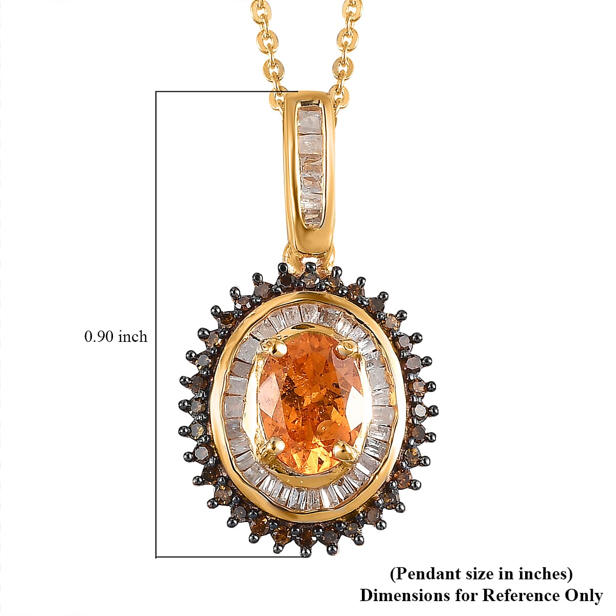 Viceroy Spessartine Garnet, Red and White Diamond Pendant Necklace 20 Inches in Vermeil Yellow Gold Over Sterling Silver 1.30 ctw