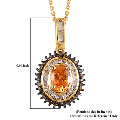 Viceroy Spessartine Garnet, Red and White Diamond Pendant Necklace 20 Inches in Vermeil Yellow Gold Over Sterling Silver 1.30 ctw