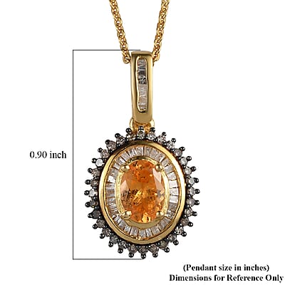 Viceroy Spessartine Garnet, Red and White Diamond Pendant Necklace 20 Inches in Vermeil Yellow Gold Over Sterling Silver 1.30 ctw