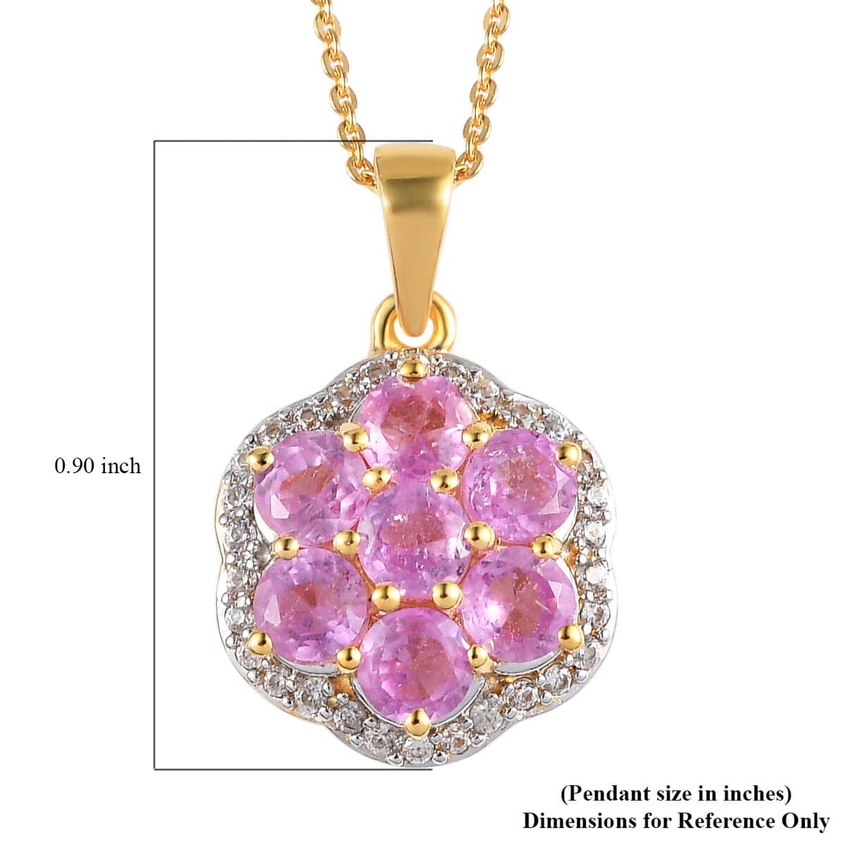 Ilakaka Hot Pink Sapphire (FF) and White Zircon Cluster Pendant Necklace 20 Inches in Vermeil Yellow Gold Over Sterling Silver 3.35 ctw image number 6
