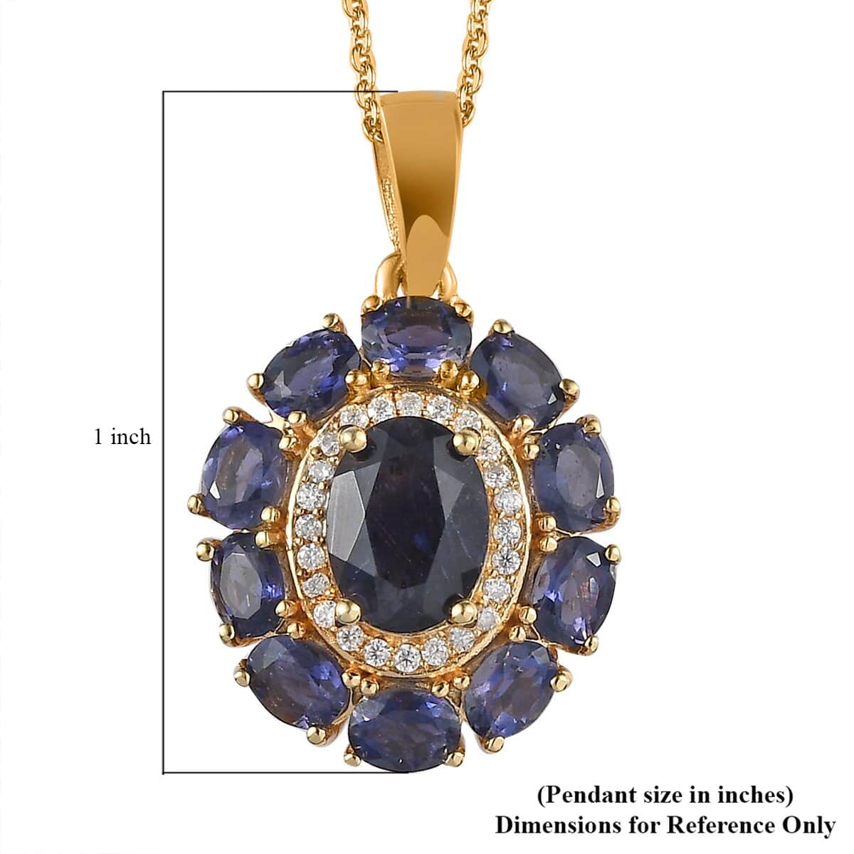 Catalina Iolite and Moissanite Floral Pendant Necklace 20 Inches in Vermeil Yellow Gold Over Sterling Silver 2.50 ctw image number 5