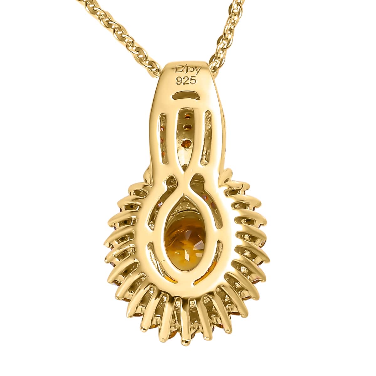 Madagascar Yellow Sapphire, Yellow and White Diamond Double Halo Pendant Necklace 20 Inches in Vermeil Yellow Gold Over Sterling Silver 1.40 ctw image number 4