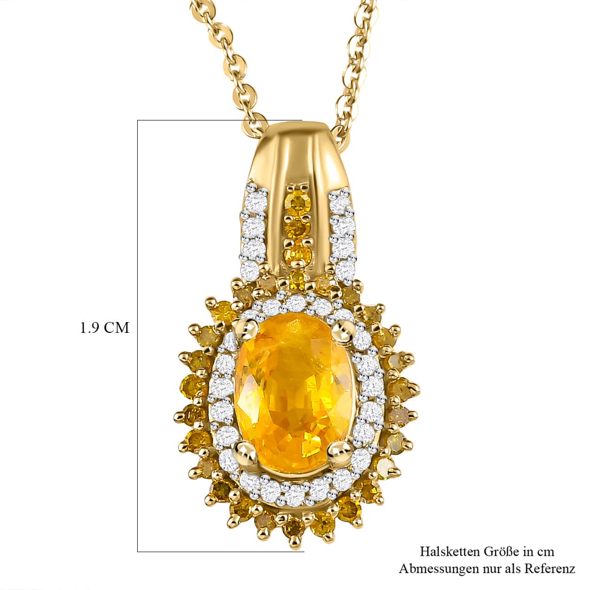 Madagascar Yellow Sapphire, Yellow and White Diamond Double Halo Pendant Necklace 20 Inches in Vermeil Yellow Gold Over Sterling Silver 1.40 ctw image number 5