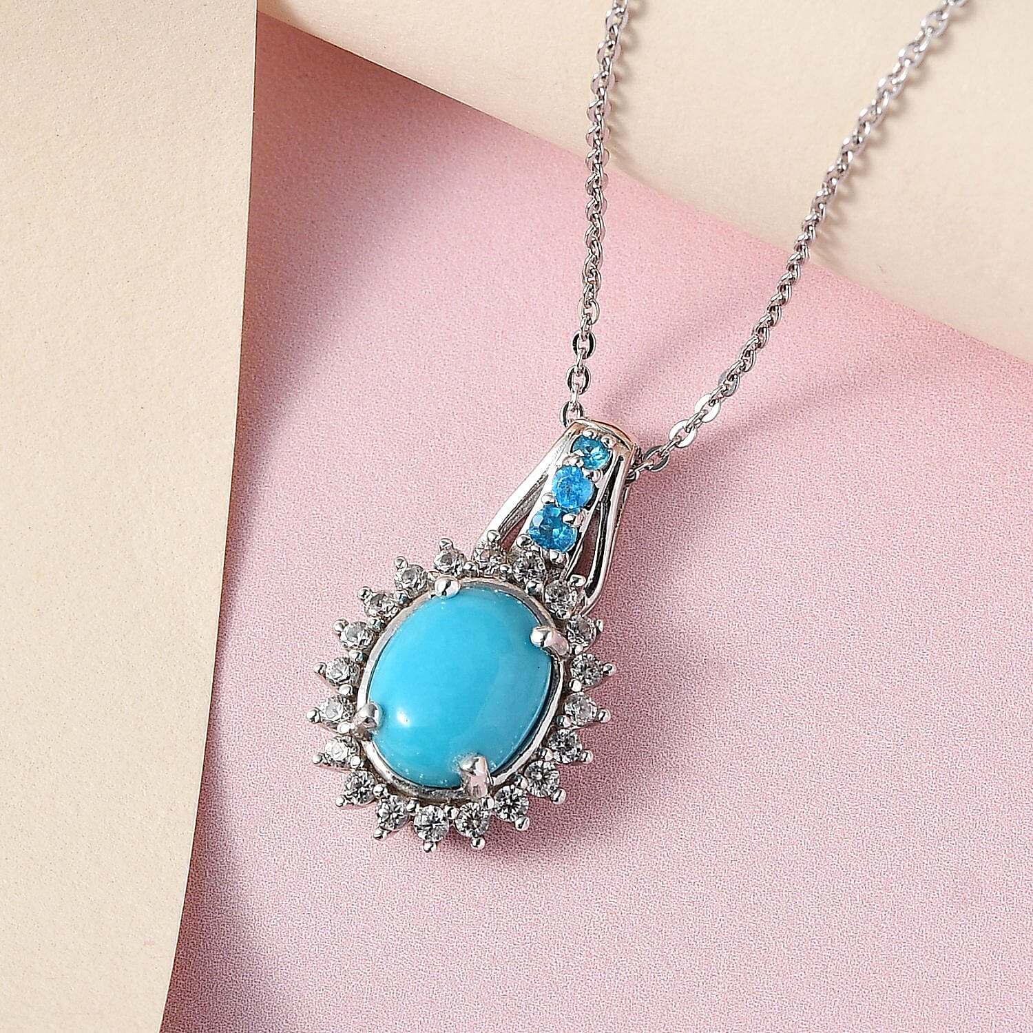 Premium Sleeping Beauty Turquoise and Multi Gemstone Pendant Necklace 20 Inches in Platinum Over Sterling Silver 2.35 ctw