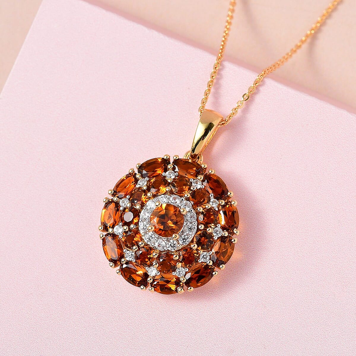 Golden Tourmaline and White Zircon Pendant Necklace 20 Inches in Vermeil Yellow Gold Over Sterling Silver 4.25 ctw image number 1