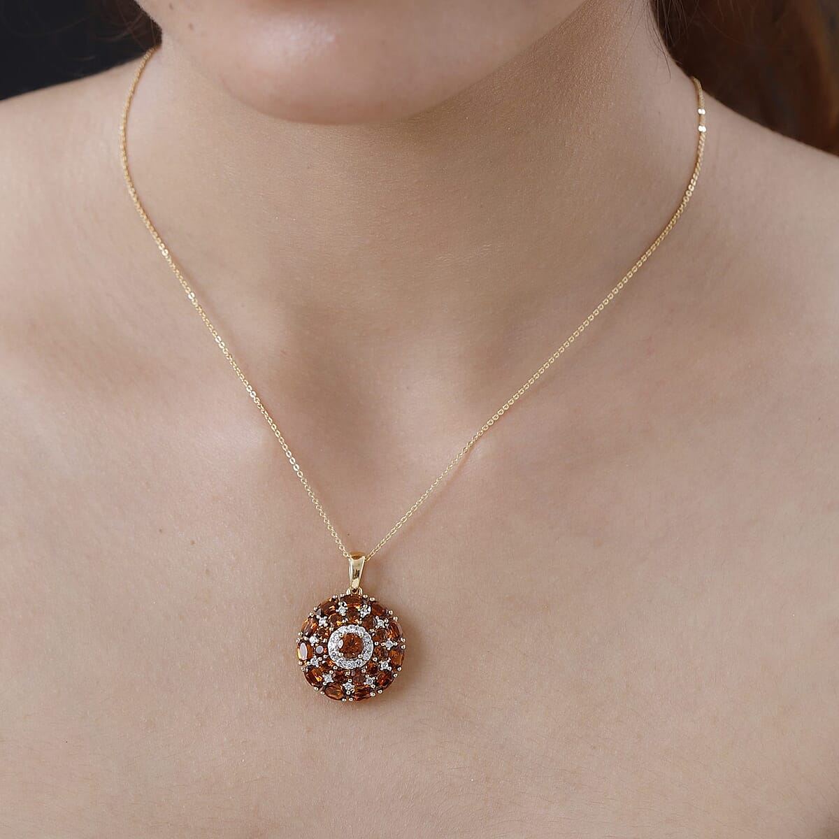 Golden Tourmaline and White Zircon Pendant Necklace 20 Inches in Vermeil Yellow Gold Over Sterling Silver 4.25 ctw image number 2