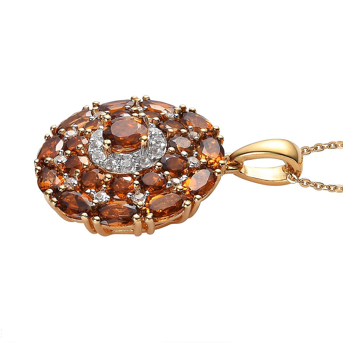 Golden Tourmaline and White Zircon Pendant Necklace 20 Inches in Vermeil Yellow Gold Over Sterling Silver 4.25 ctw image number 3