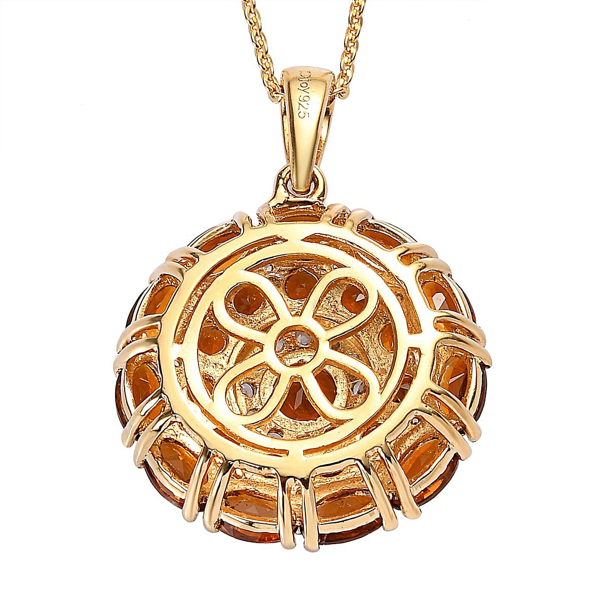 Golden Tourmaline and White Zircon Pendant Necklace 20 Inches in Vermeil Yellow Gold Over Sterling Silver 4.25 ctw image number 4