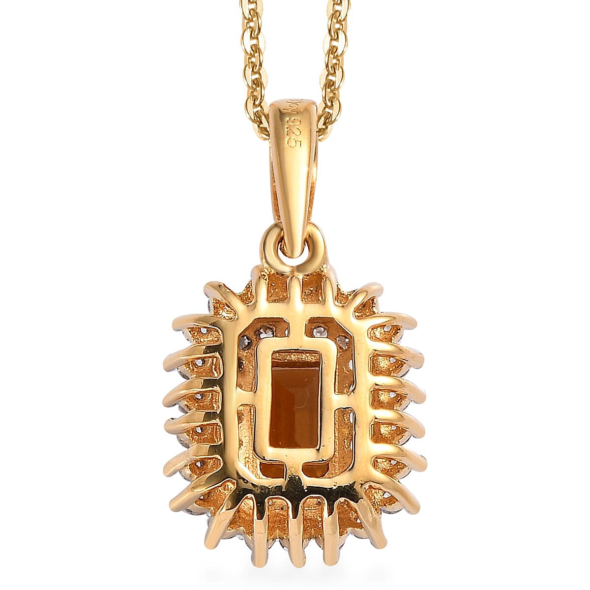 Tanzanian Golden Tourmaline and White Zircon Pendant Necklace 20 Inches in Vermeil Yellow Gold Over Sterling Silver 0.90 ctw