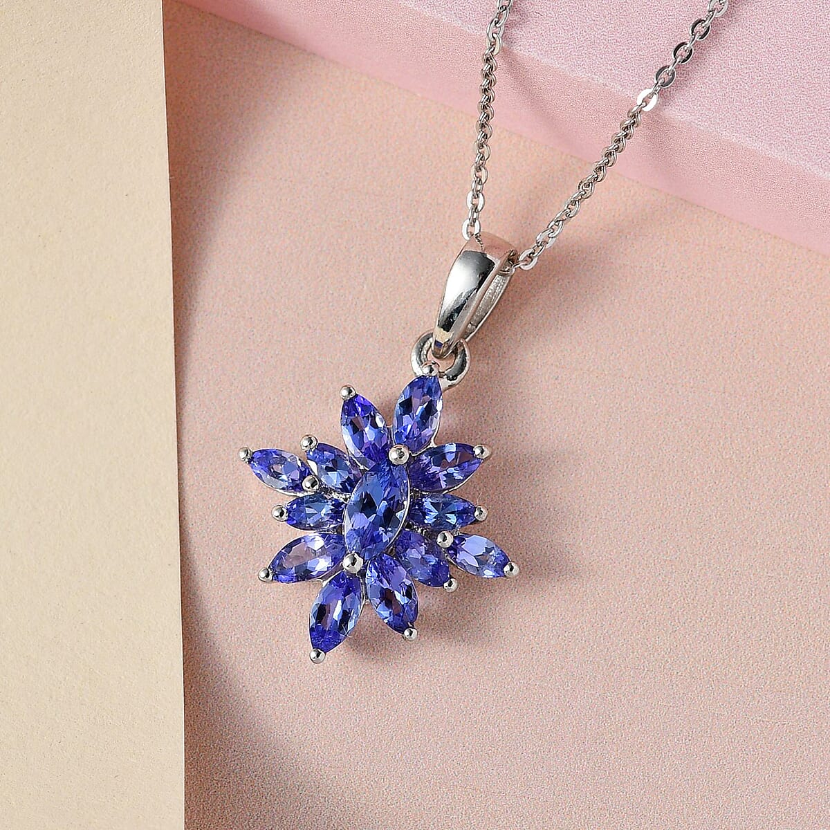 AAA Tanzanite Floral Pendant Necklace 20 Inches in Platinum Over Sterling Silver 1.75 ctw image number 1