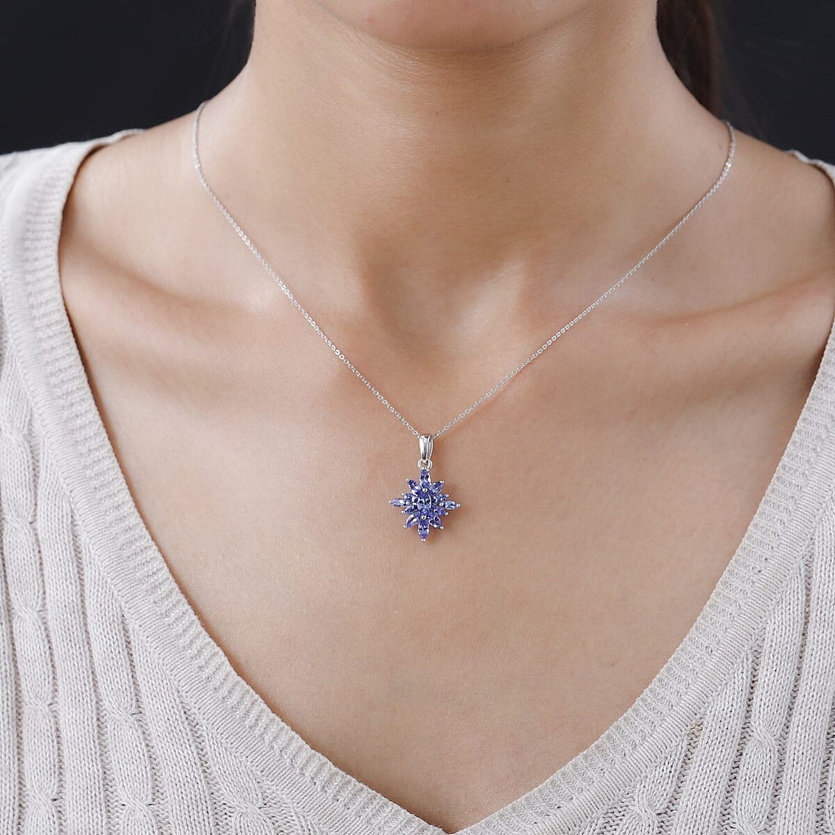 AAA Tanzanite Floral Pendant Necklace 20 Inches in Platinum Over Sterling Silver 1.75 ctw image number 2