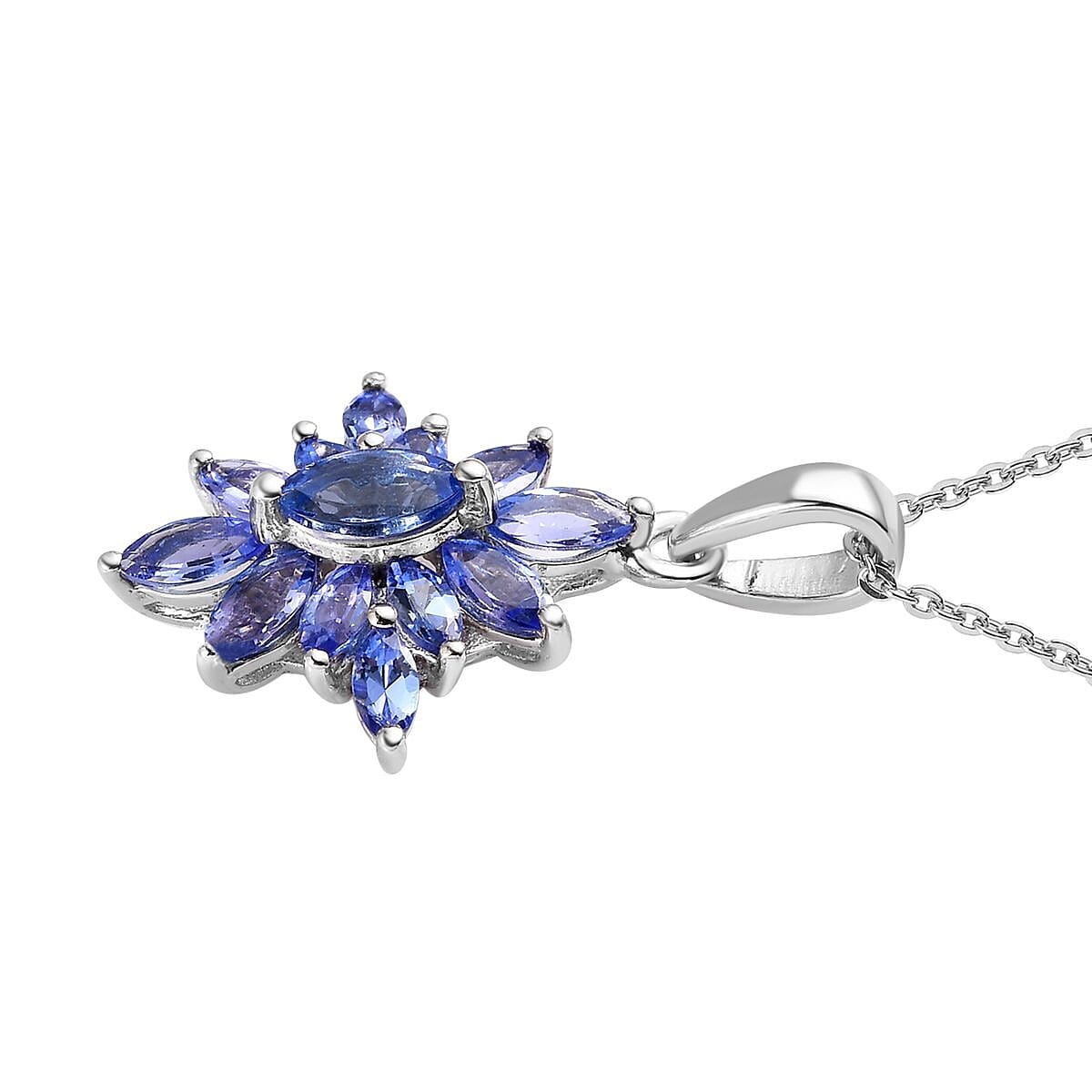 AAA Tanzanite Floral Pendant Necklace 20 Inches in Platinum Over Sterling Silver 1.75 ctw image number 3
