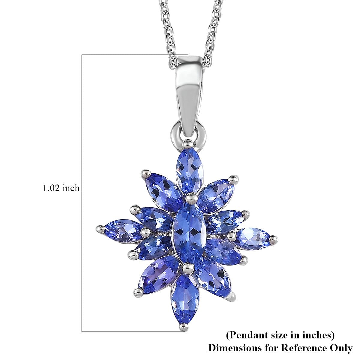 AAA Tanzanite Floral Pendant Necklace 20 Inches in Platinum Over Sterling Silver 1.75 ctw image number 6