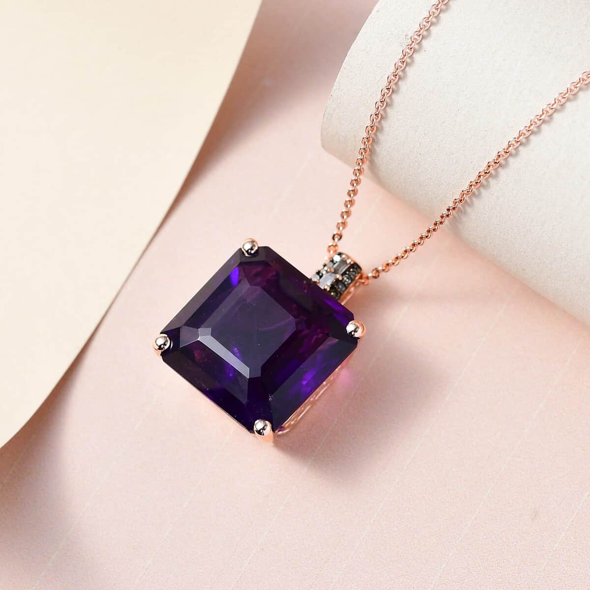 TLV Amethyst, Natural Champagne and White Diamond Pendant Necklace (20 Inches) in Vermeil RG Over Sterling Silver 14.40 ctw image number 1