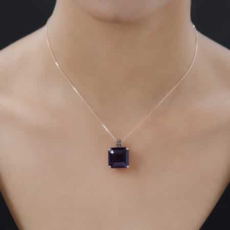 Asscher Cut Amethyst, Natural Champagne and White Diamond Pendant Necklace 20 Inches in Vermeil Rose Gold Over Sterling Silver 14.40 ctw image number 2