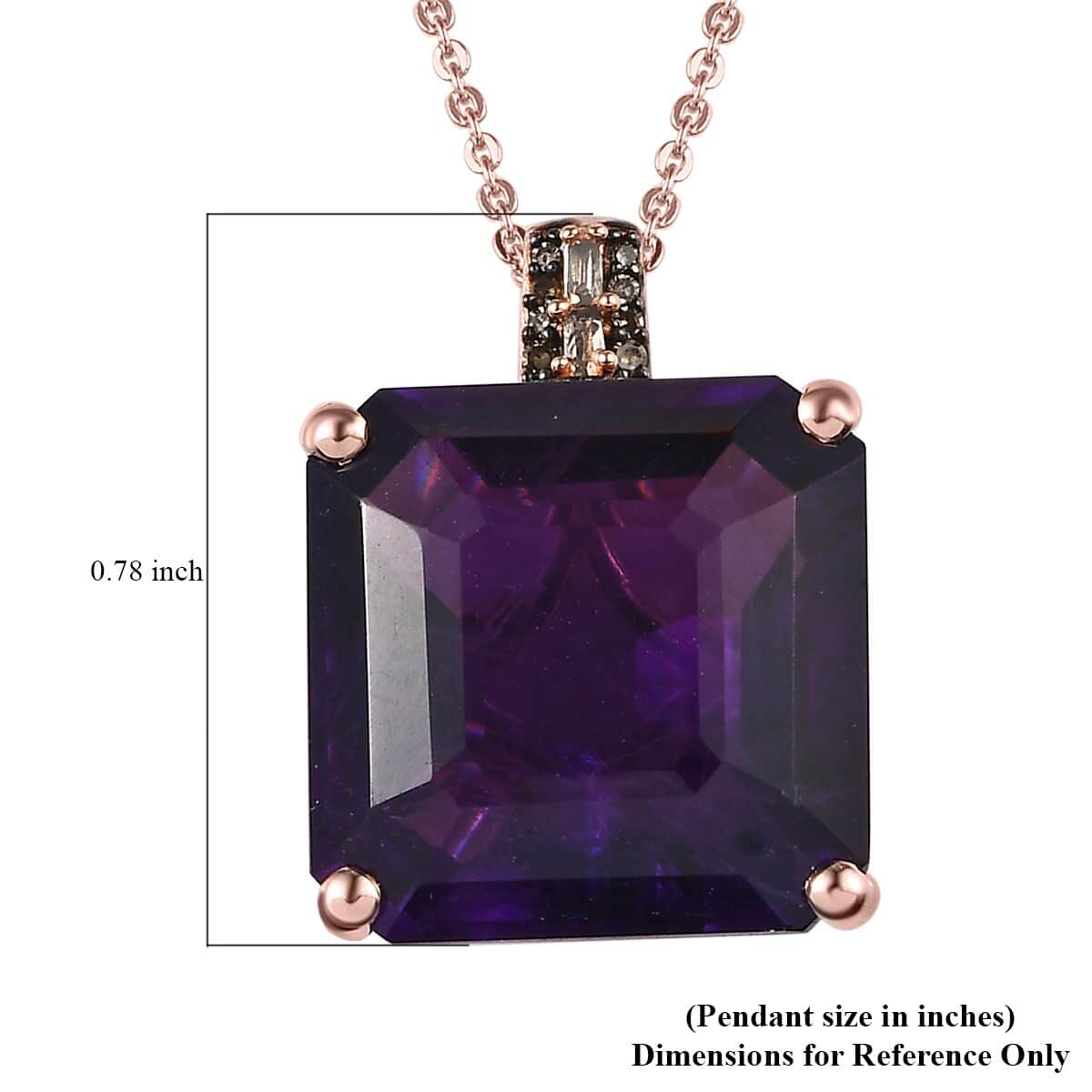 Asscher Cut Amethyst, Natural Champagne and White Diamond Pendant Necklace 20 Inches in Vermeil Rose Gold Over Sterling Silver 14.40 ctw image number 6