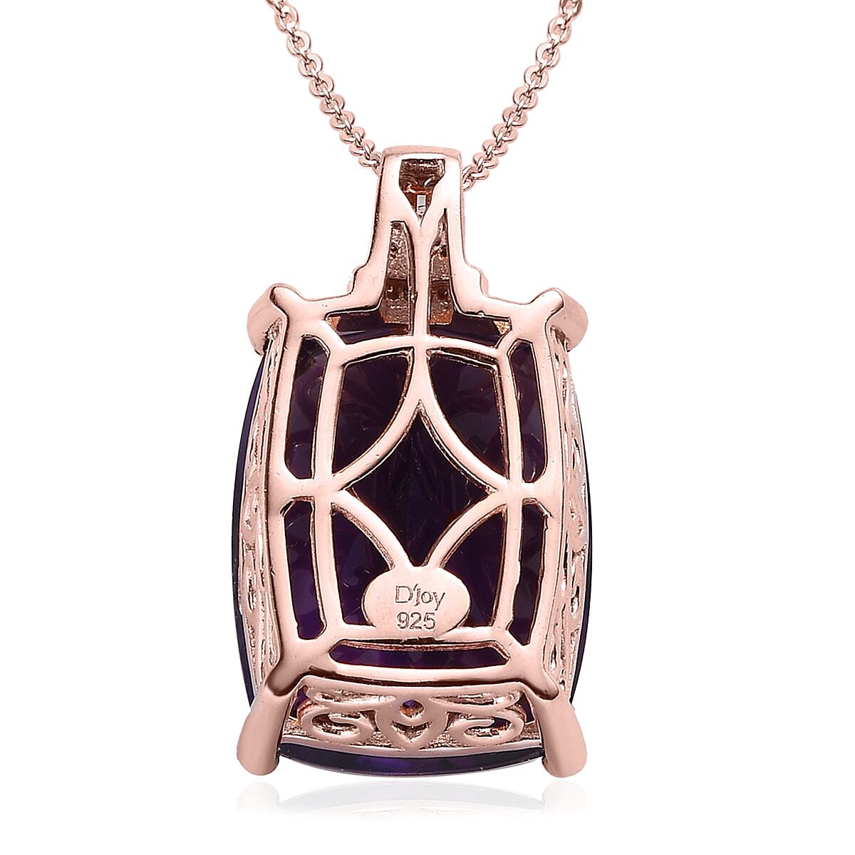 Amethyst, Natural Champagne and White Diamond Pendant Necklace 20 Inches in Vermeil Rose Gold Over Sterling Silver 19.85 ctw image number 4