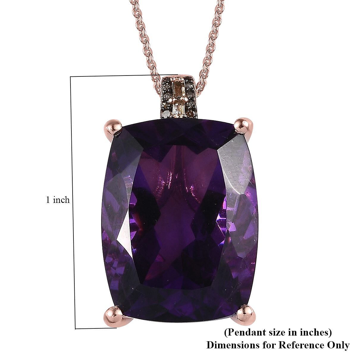 Amethyst, Natural Champagne and White Diamond Pendant Necklace 20 Inches in Vermeil Rose Gold Over Sterling Silver 19.85 ctw image number 6