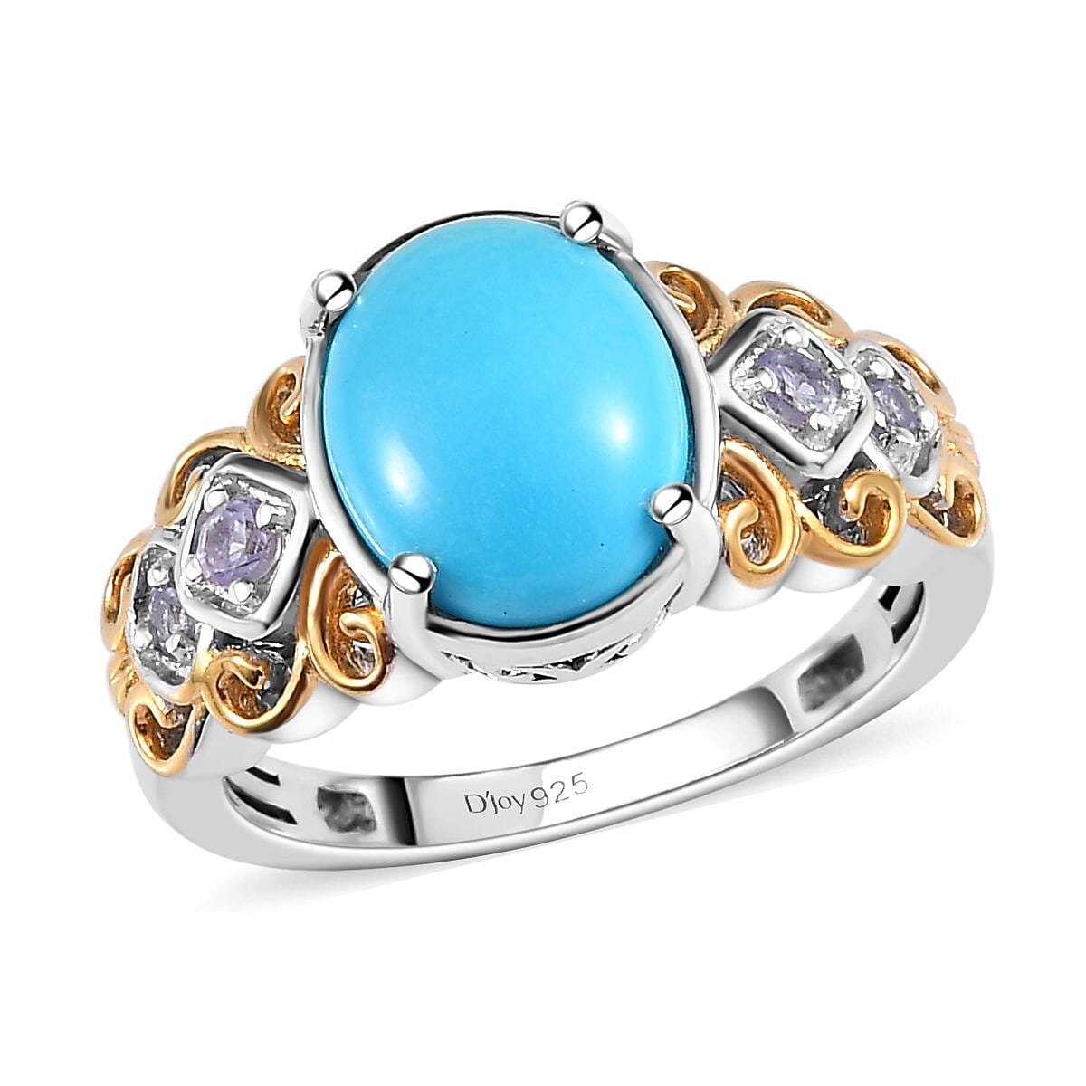 American Natural Sleeping Beauty Turquoise and Tanzanite Ring and Pendant Necklace 20 Inches in Vermeil YG and Platinum Over Sterling Silver 7.70 Grams 4.10 ctw image number 3