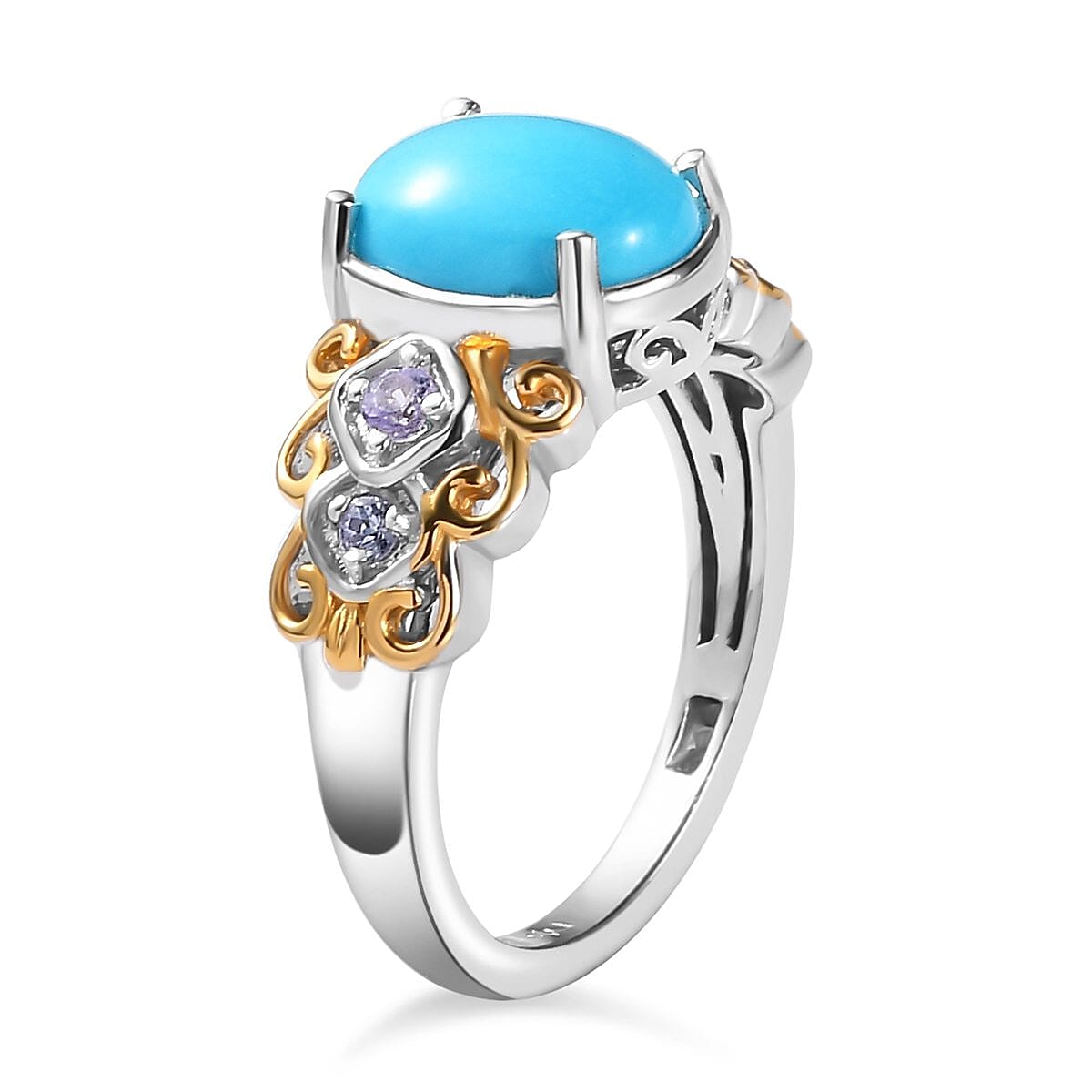 Sleeping Beauty Turquoise and Tanzanite Ring (Size 7.0) and Pendant Necklace 20In in Vermeil YG and Platinum Over Sterling Silver 4.10 ctw image number 4