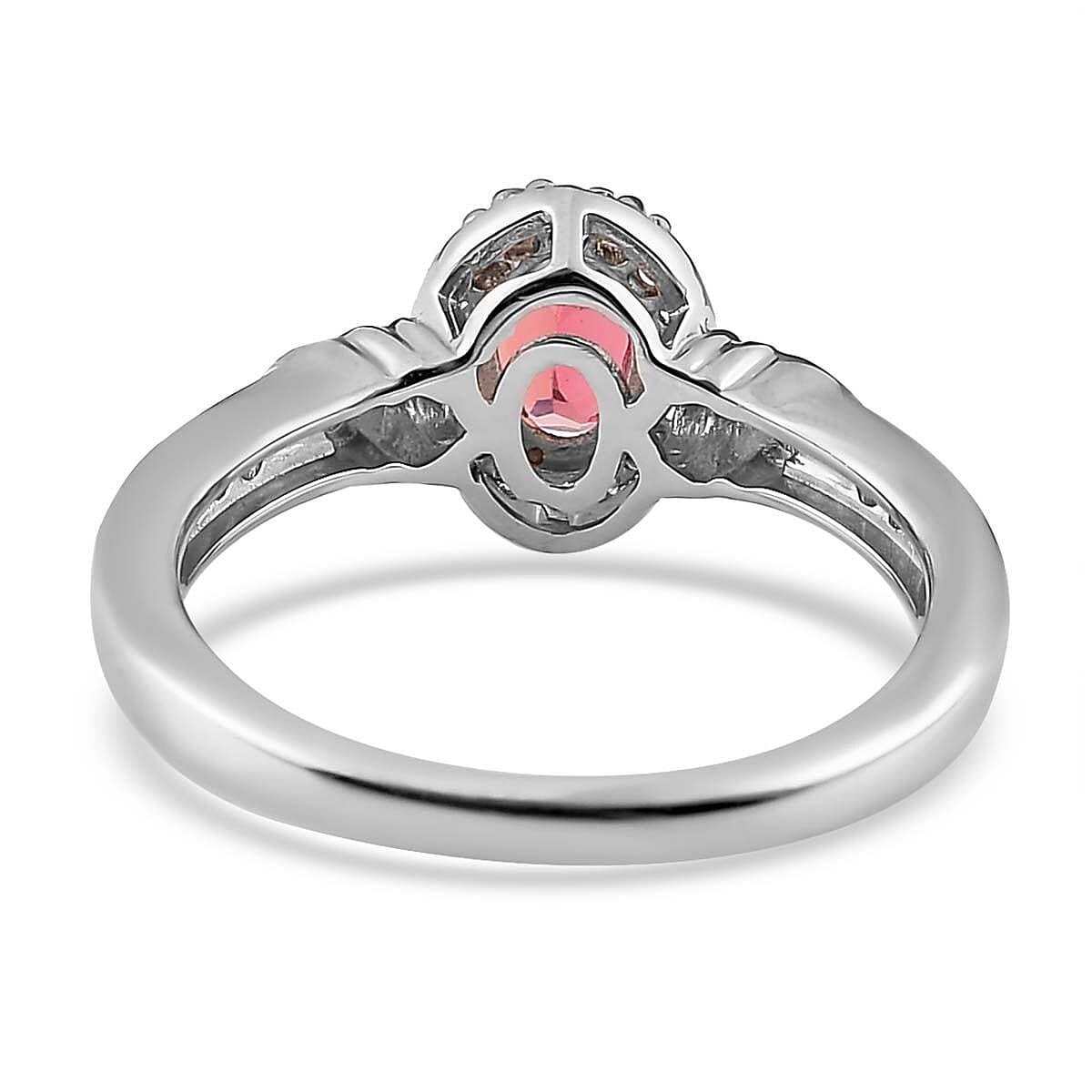 Lab Created Padparadscha Sapphire and White Zircon Halo Ring (Size 5.0) and Pendant Necklace 20 Inches in Platinum Over Sterling Silver 1.75 ctw