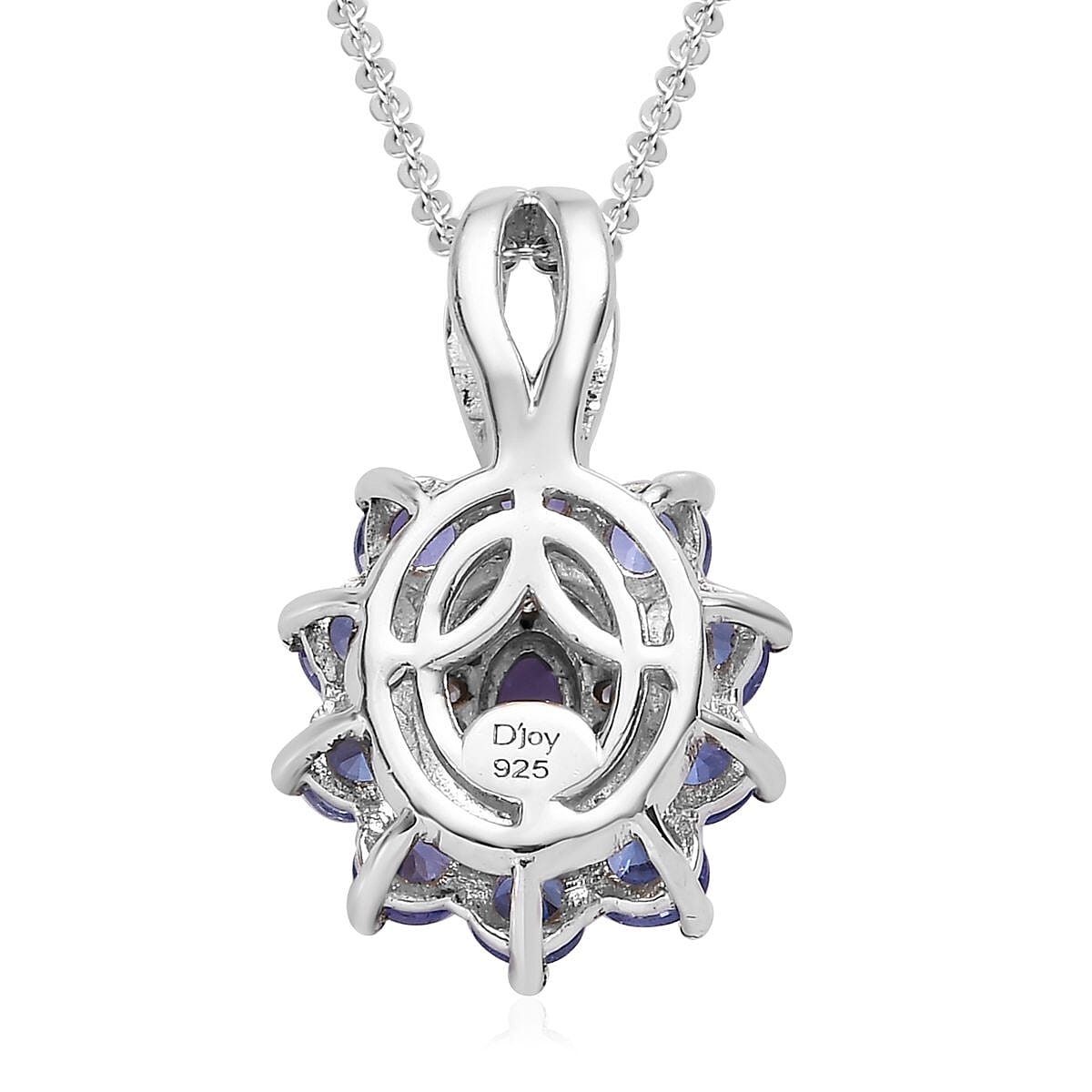 AAA Tanzanite and White Zircon Floral Pendant Necklace 20 Inches in Platinum Over Sterling Silver 1.70 ctw