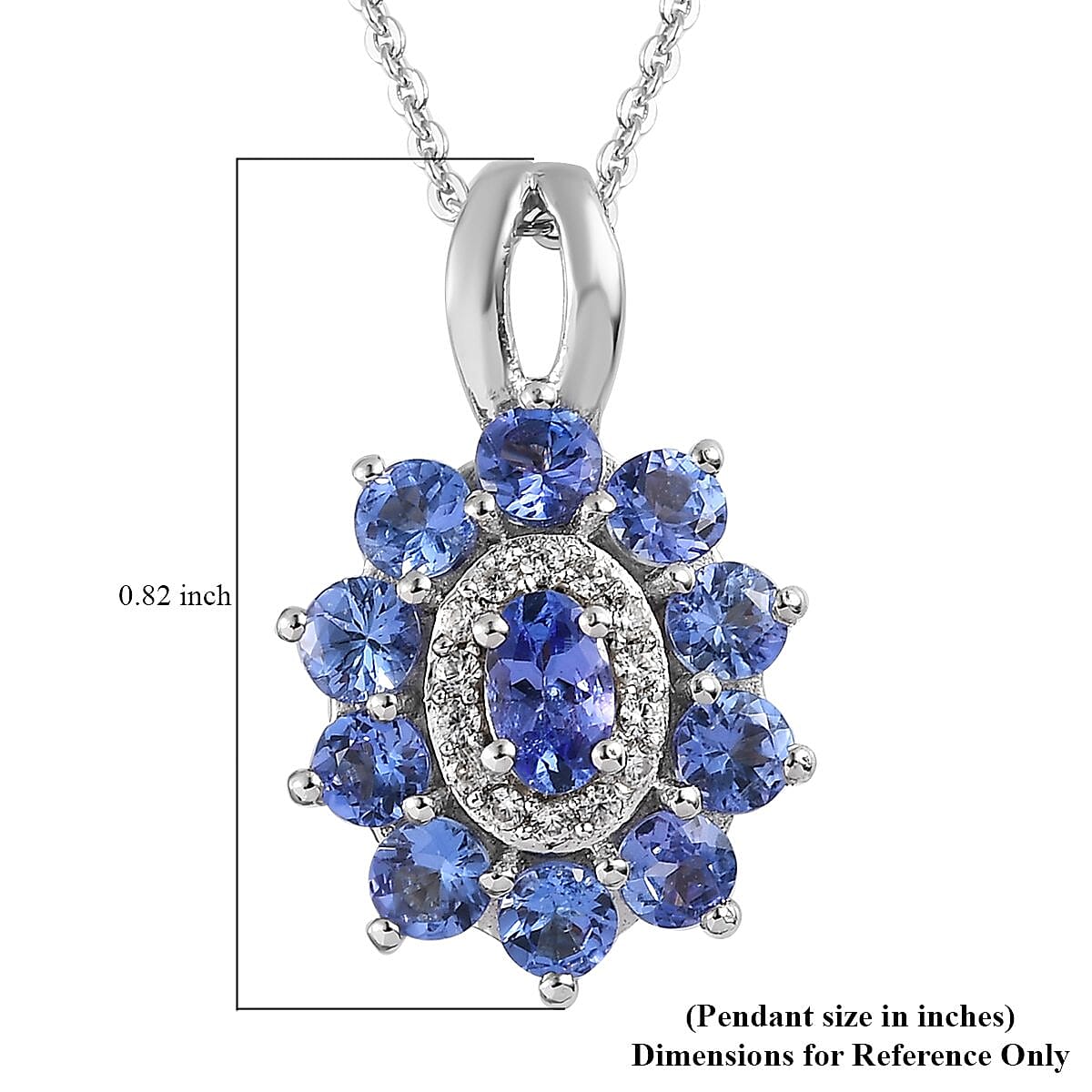 AAA Tanzanite and White Zircon Floral Pendant Necklace 20 Inches in Platinum Over Sterling Silver 1.70 ctw