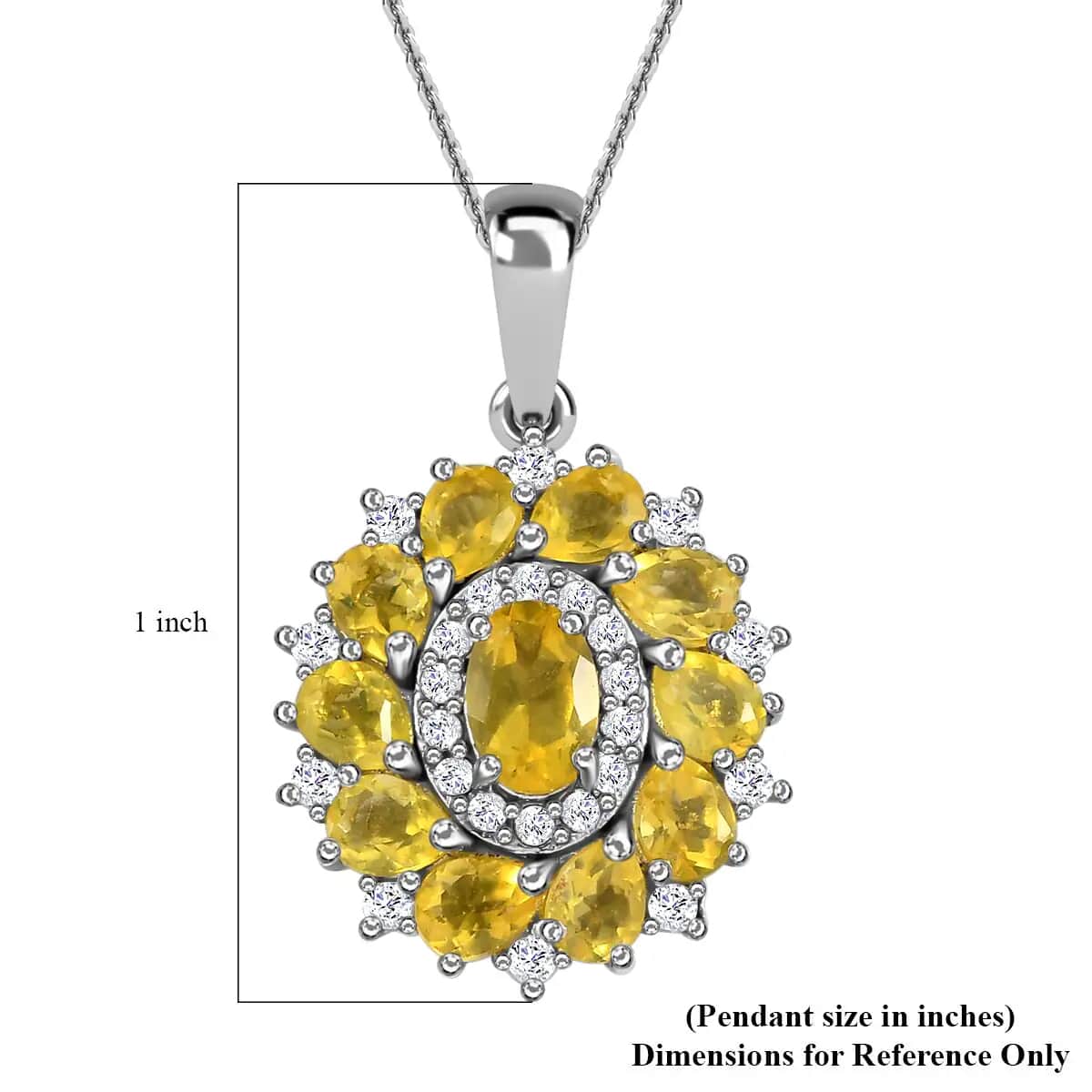 Tanzanian Canary Opal Necklace in Platinum Plated Sterling Silver, White Zircon Floral Pendant, Opal Flower Necklace, Birthday Gifts 1.75 ctw (20 Inches) image number 6