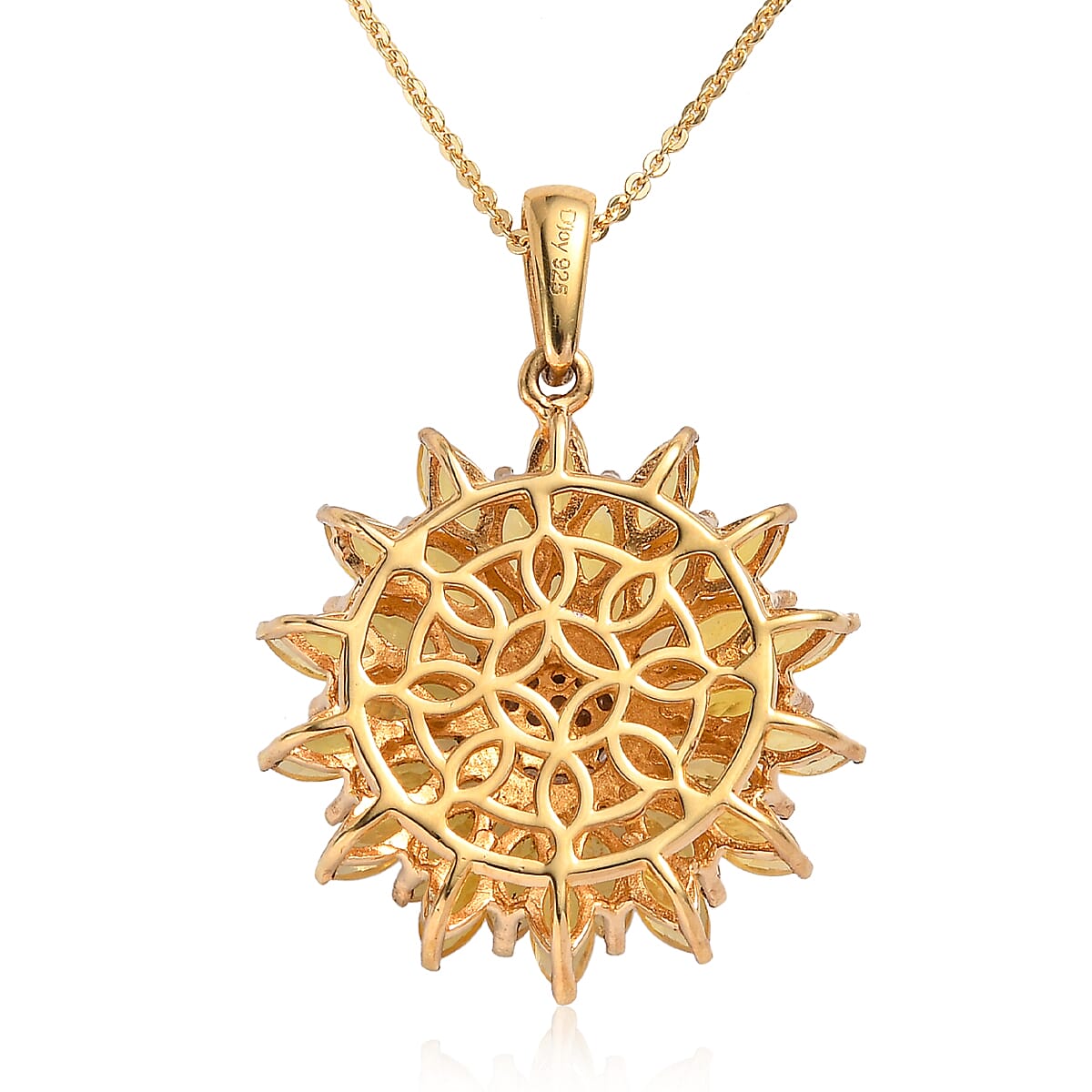 Tanzanian Canary Opal and Brown Zircon Sunflower Pendant Necklace 20 Inches in Vermeil Yellow Gold Over Sterling Silver 4.00 ctw image number 4